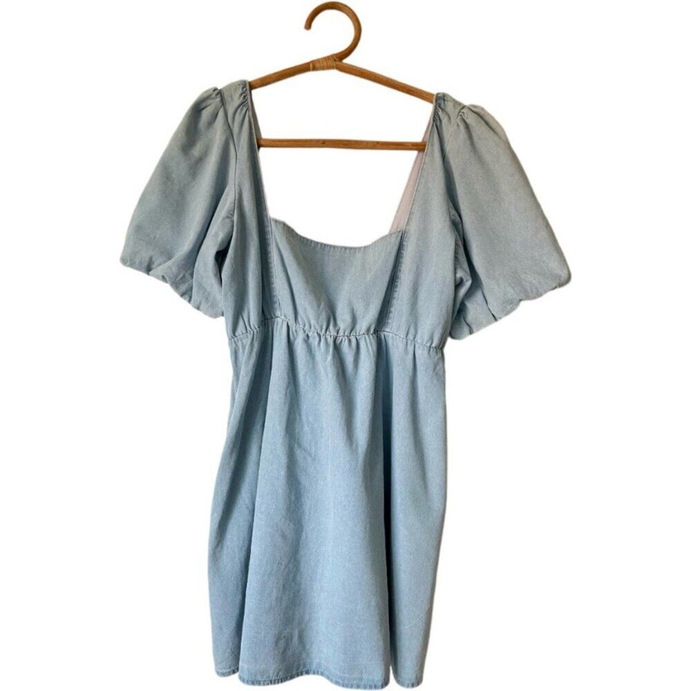 Show Me Your MuMu Smitten Sky Blue Puff Sleeve Mini 100% Cotton Sundress $158 - Picture 3 of 9